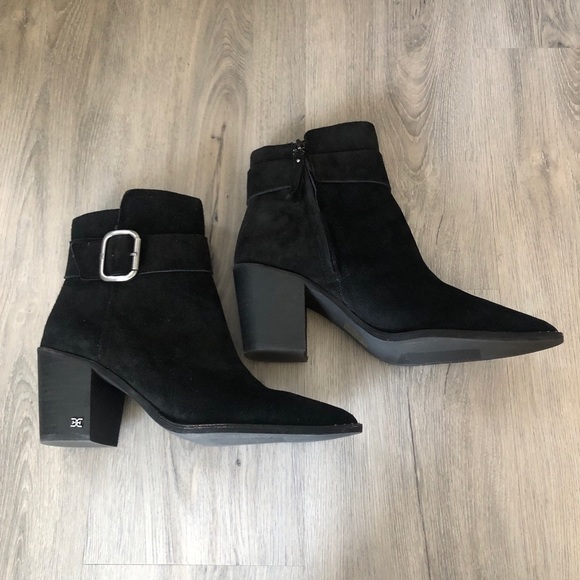 Sam Edelman Leonia Buckle Black Suede Bootie - Picture 4 of 15